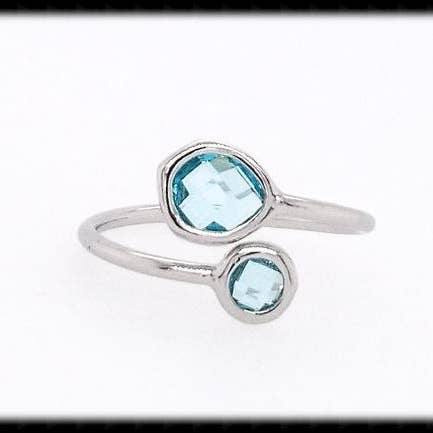 Framed Glass Adjustable Ring- Aqua Silver for wholesale by The Beaded Wire Designs