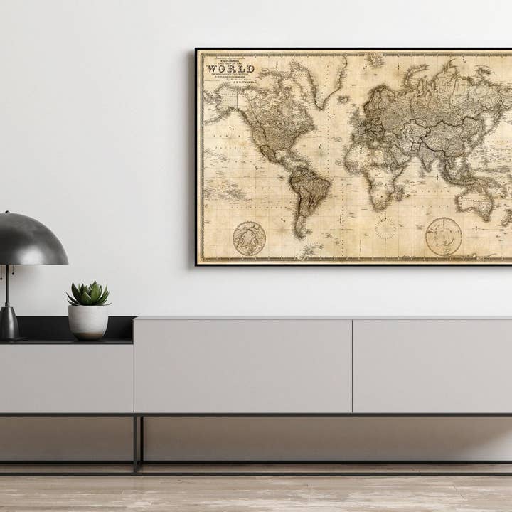 OldCityPrints - Old Maps and Posters - Wholesale Map - Big Old World Map 1849 Vintage Atlas Mercator Projection Sepia | World Map Gift World Map Print | Vintage World Map | World Map Wall Art1