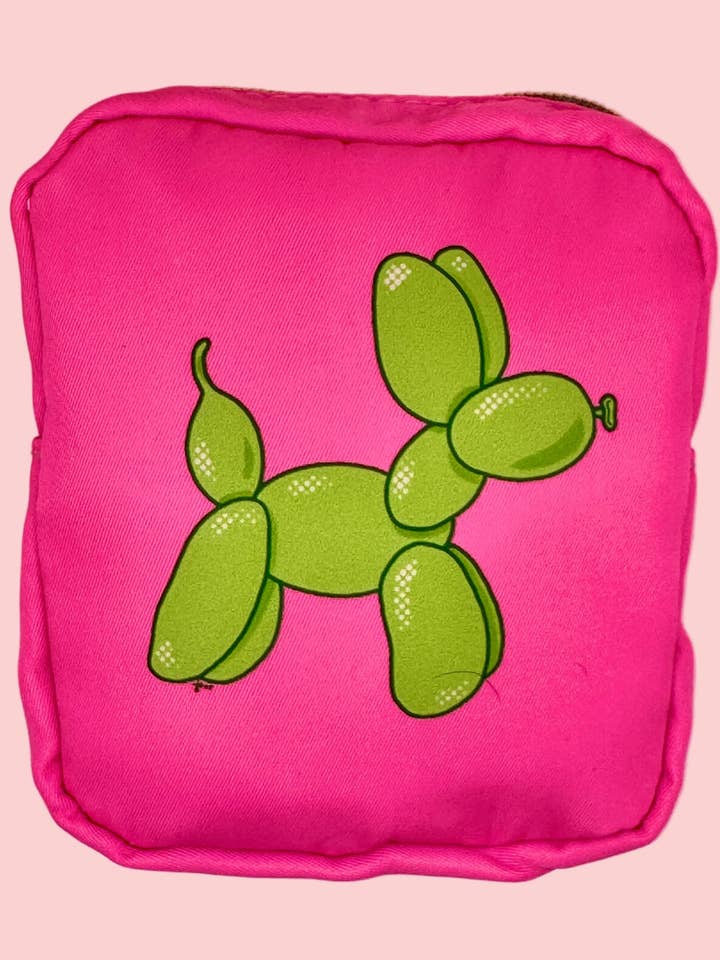 Green Balloon Dog Mini Zipper Pouch – Hot Pink Cosmetic & Accessory Bag | Monday Anyway for wholesale by Monday Anyway