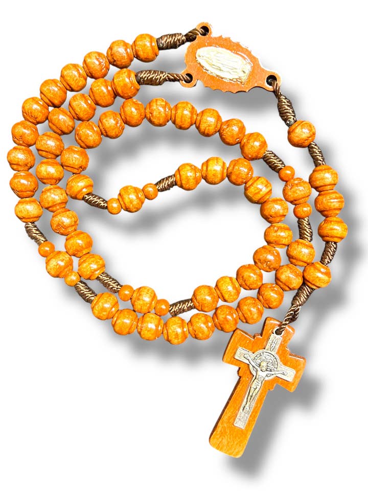OUR LADY OF GUADALUPE WOODEN ROSARY DARK BROWN for wholesale by SAN JUDITAS RELIGIOUS ARTICLES