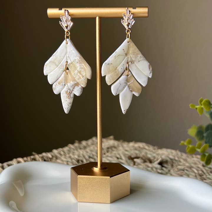 Ivory White Marbled Polymer Clay Earrings for wholesale by Adriana Maria Designs