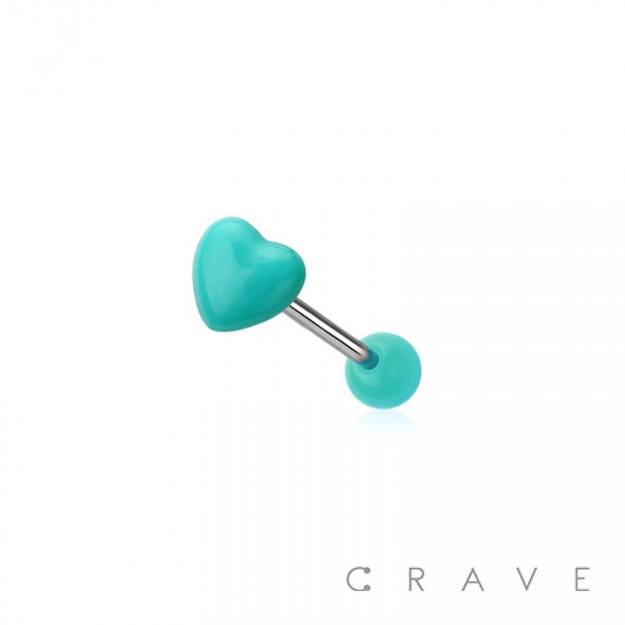 CRAVE - Wholesale Nipple Ring - ACRYLIC HEART 316L SURGICAL STEEL TONGUE BARBELL0