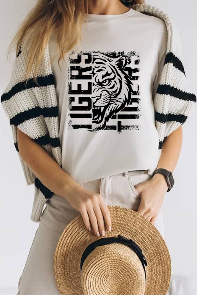 Top Avenue - Vendita all'ingrosso Maglietta stampata - Unisex - T-shirt unisex con scollo tondo con tigre invecchiata19