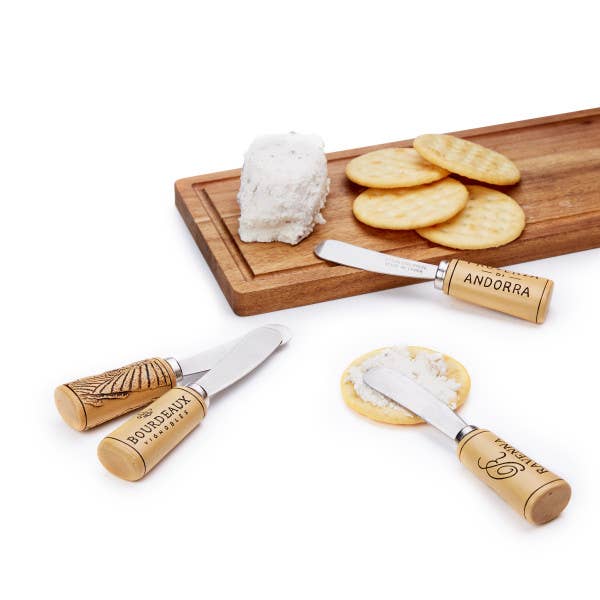 Twine - Wholesale Cheese Spreader - Cork Themed Stainless Steel Cheese Spreaders - Set of 4