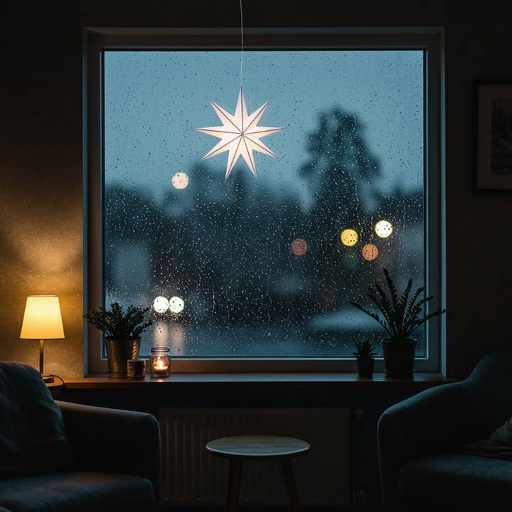 Artschatz LLC - Wholesale Paper Lantern/Lamp - Cynosure 9 Point 18" white / grey Paper Star Lantern Light5