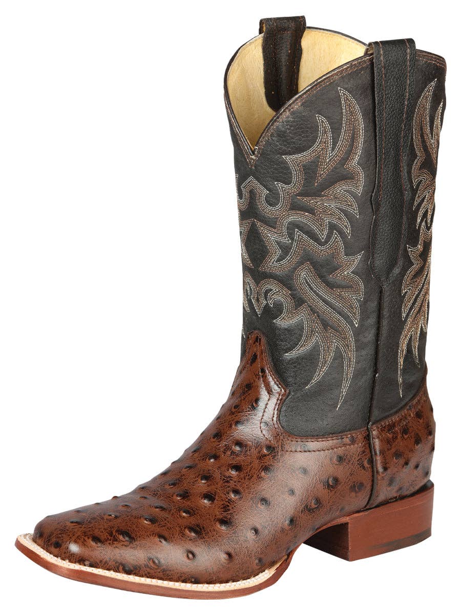 J&J WESTERN WEAR - Wholesale Cowboy Boots - Men's - Vaquero Boot Imitation El Señor de los Cielos - Piel Avestruz Café Faux Leather 44934