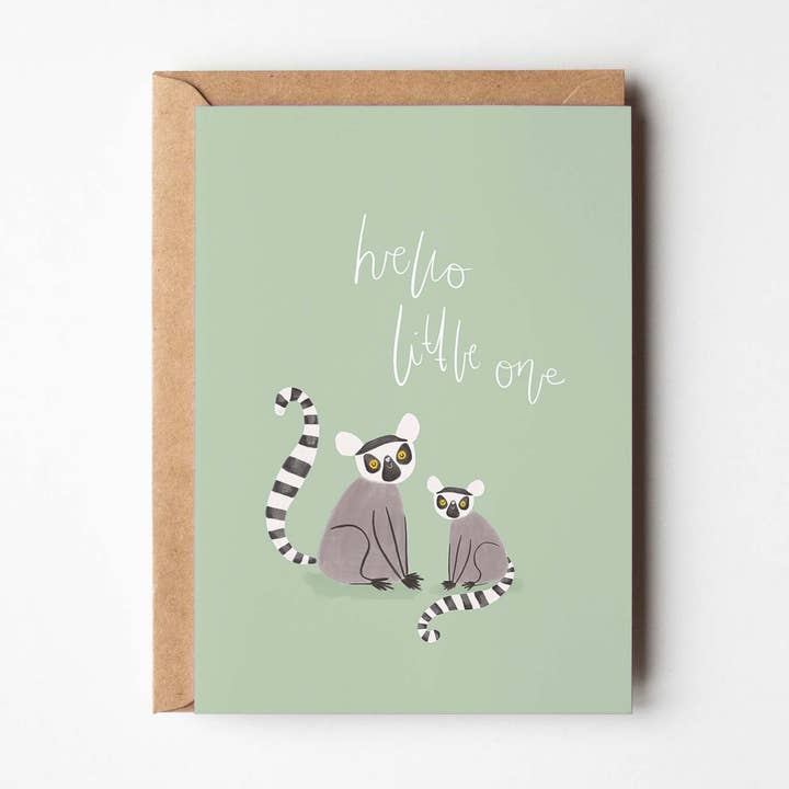 Cartão Lemur Novo Bebé Felicitações A6 por atacado de Mint and Pickle