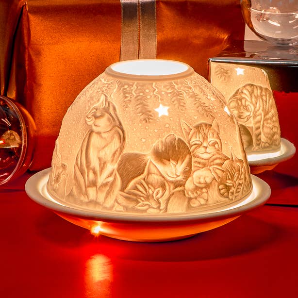 Lithophane dome- Christmas Cats II for wholesale by L. GLOW Home