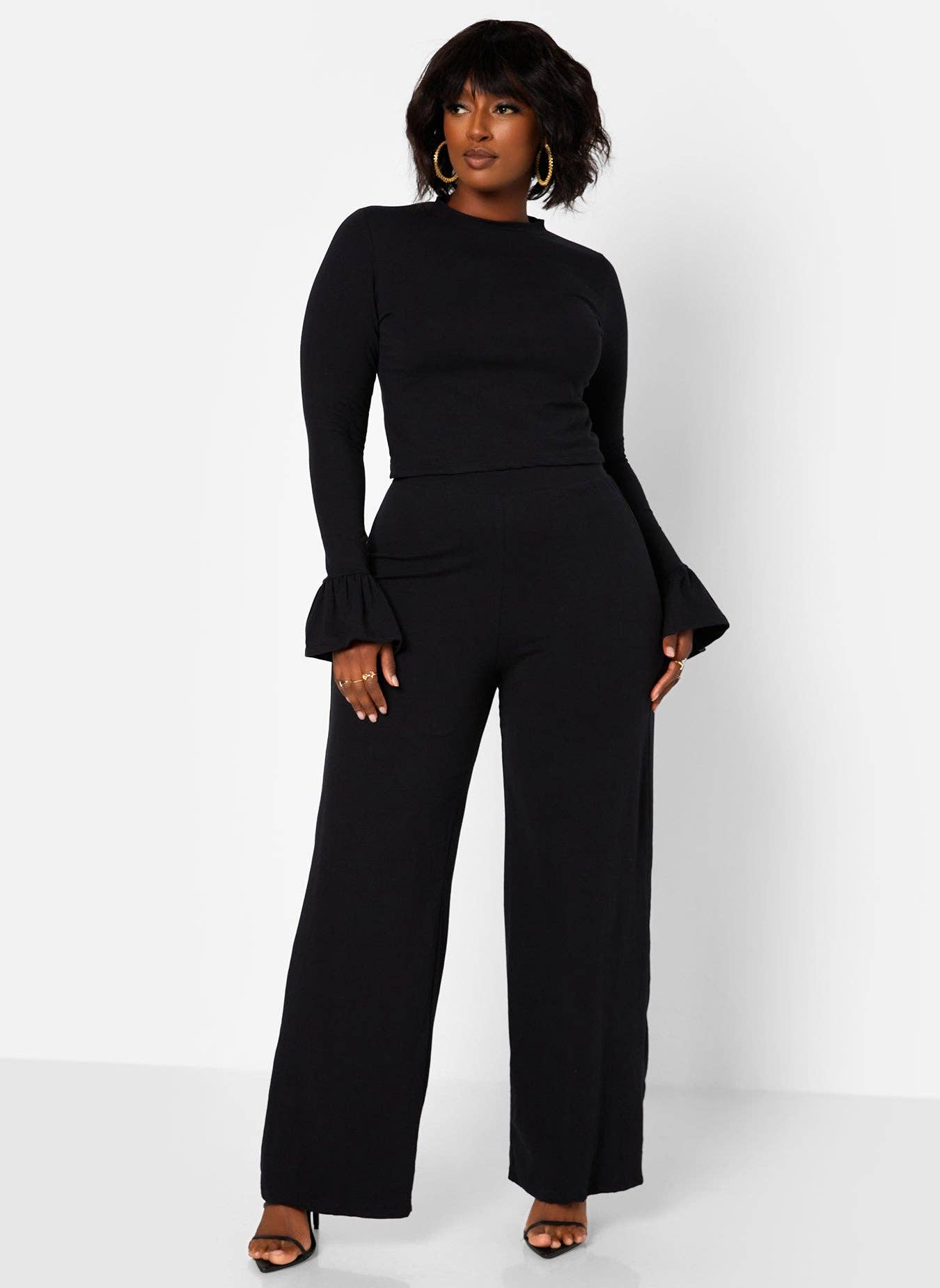 Black Keep Watching Wide Leg Pants for wholesale on Faire3