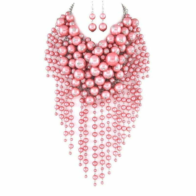 Diacly - Wholesale Beaded/Pearl Necklace - Chunky Dangling Pearls Choker Necklace Set11