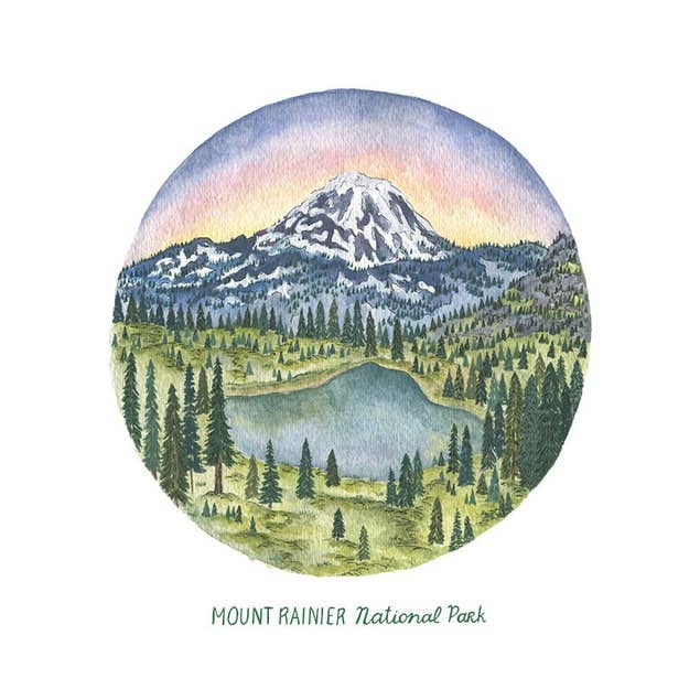 Mount Rainier Circle Print for wholesale by Erin Vaughan Illustration