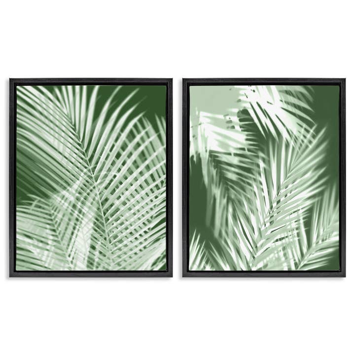 Art encadré flottant de frondes de palmier vertes floues pour la vente par Stupell Industries