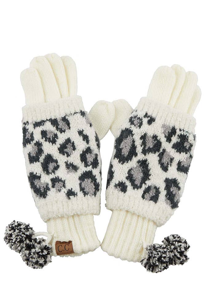 Hana - Wholesale Gloves - Women's - C.C pom leopard jacquard knit glove2