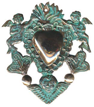 Tesoros Trading Company - Wholesale Wall Accent - Copper Heart Milagro with  Angels, Peru (MC19)1