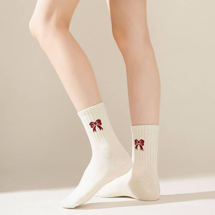 ACCITY - Wholesale Socks - Women's - CHRISTMAS RED BOWS SOCKS FOR WOMEN_CWMS1371