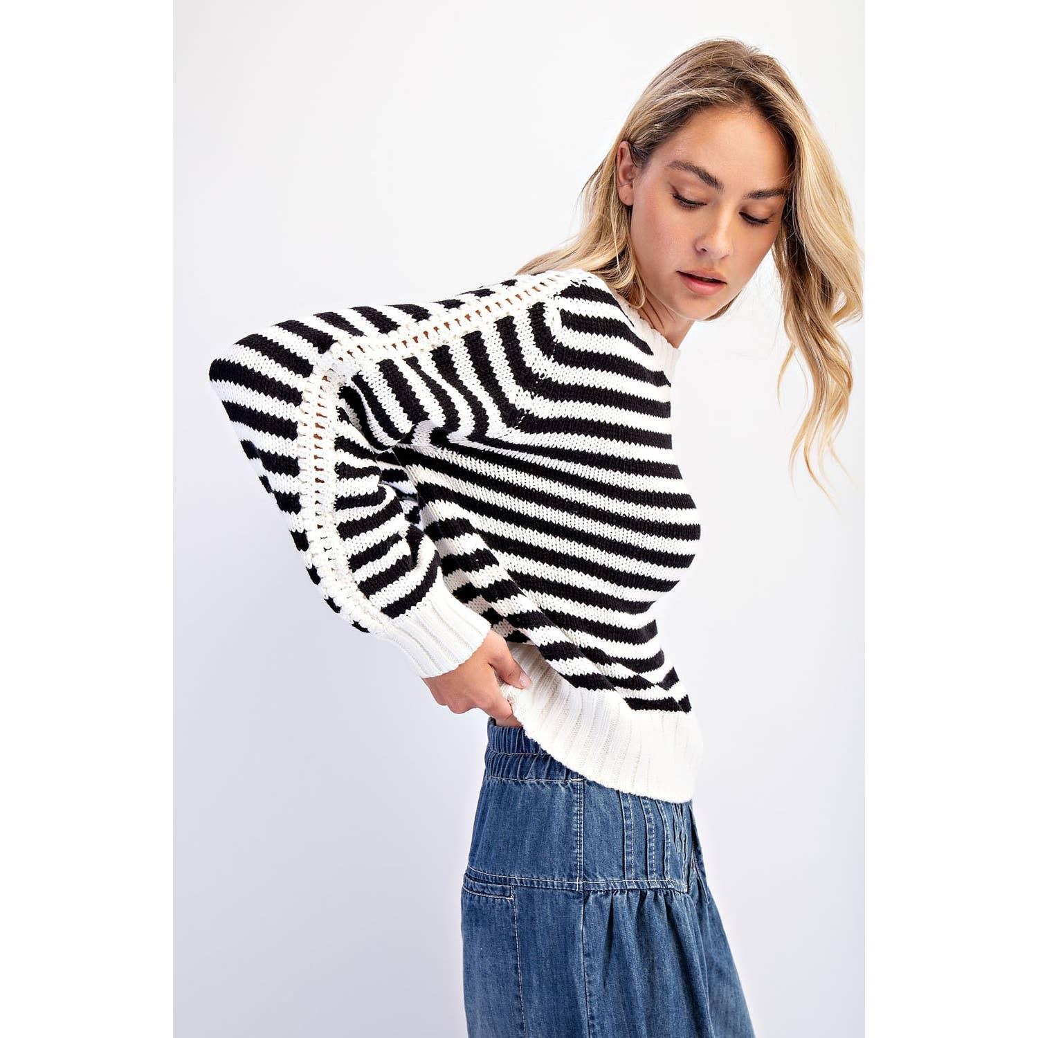 COTIERRA - Vente Pull en maille – femme - PULL RAYÉ À COL ROND19