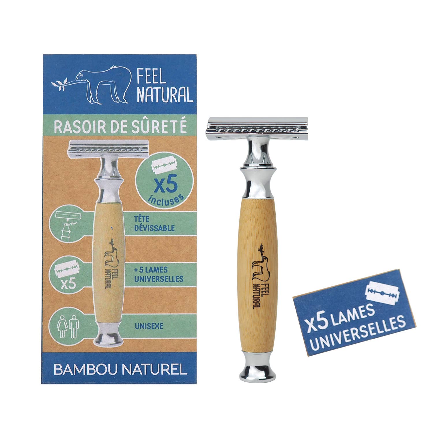 FRENCH TENDANCE - Wholesale Razor - Natural bamboo safety razor with 5 blades0