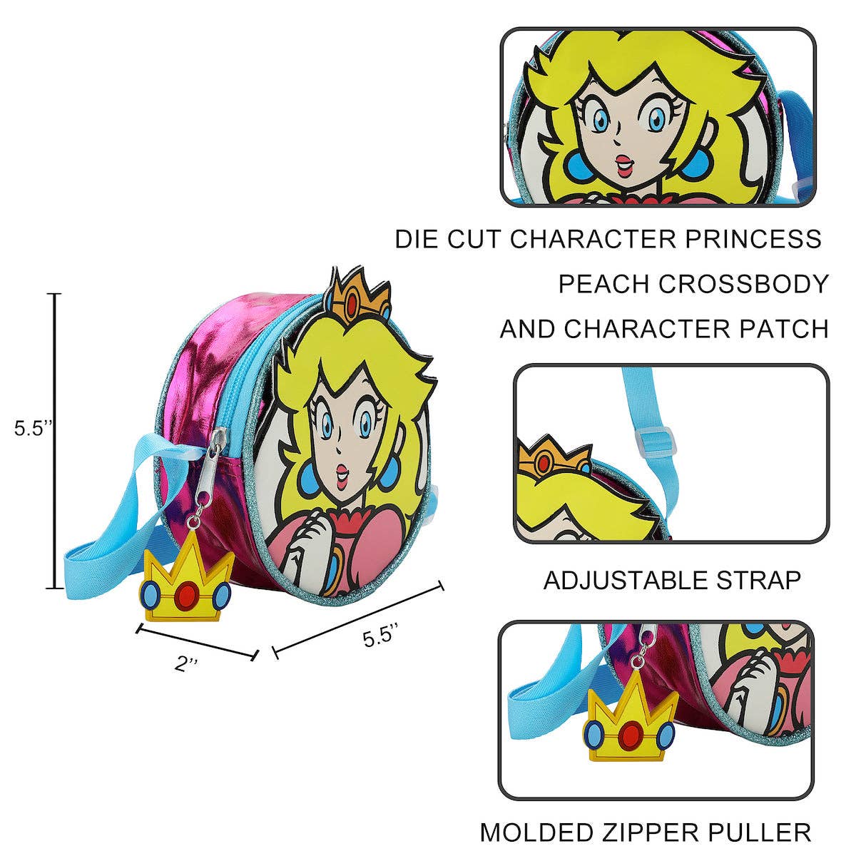 Bioworld Merchandising - Wholesale Crossbody Bag - Women's - Super Mario Brothers Princess Peach 5.5" Crossbody Bag5