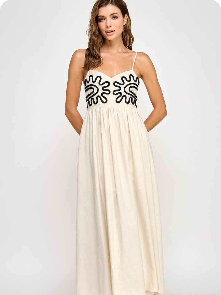 Braid Embroidered Trim Detail Linen Long Dress for wholesale by Strut & Bolt