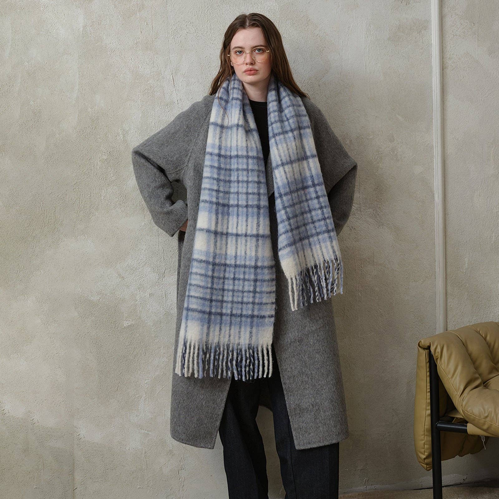 Dipped Shop - Wholesale Scarf - Women's - Plaid Color Block Mohair Warm Scarve DPS13135