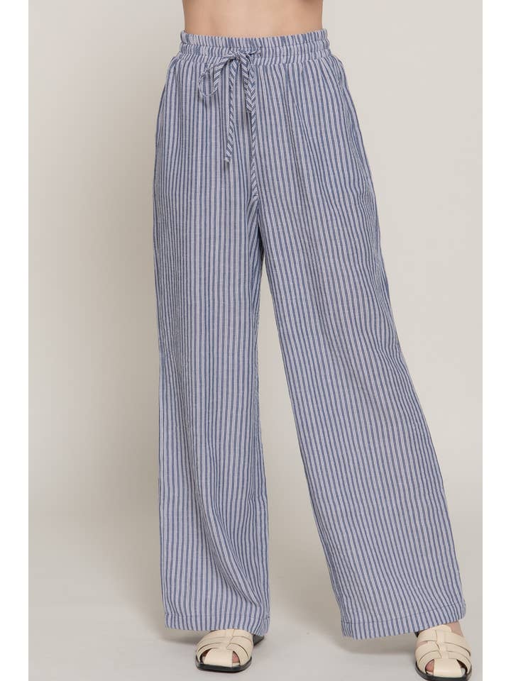 Active Basic | Active USA - Wholesale Pants - Women's - Waist Elastic Band Straight Fit Stripe Long Pants