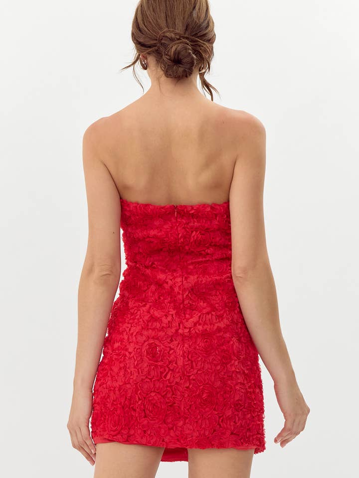Red Posey Textured Floral Strapless Mini Dress for wholesale on Faire