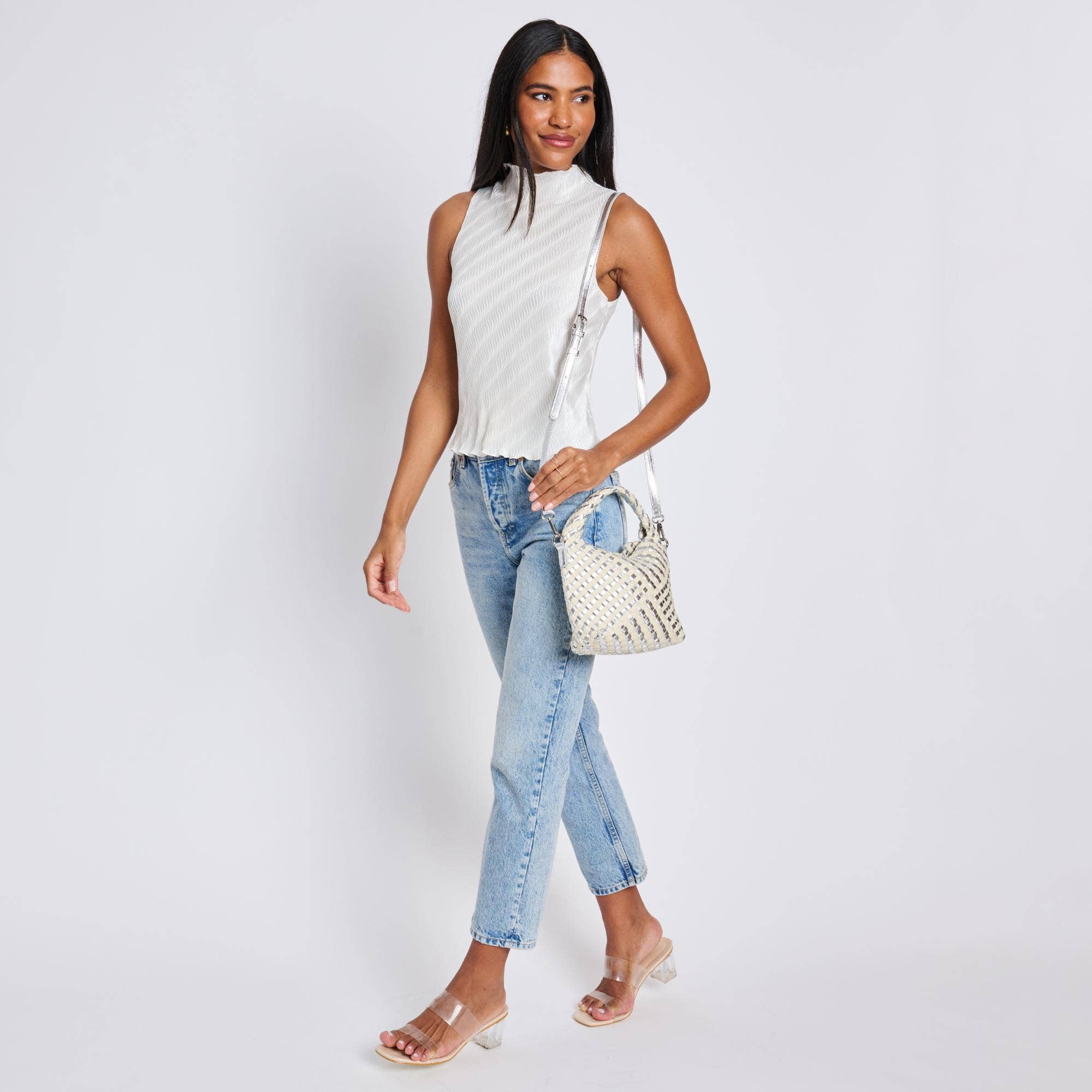 Moda Luxe - Vente Sac à main avec poignée sur le dessus – femme - Sac bandoulière tissé en matériaux mixtes Jessamine17