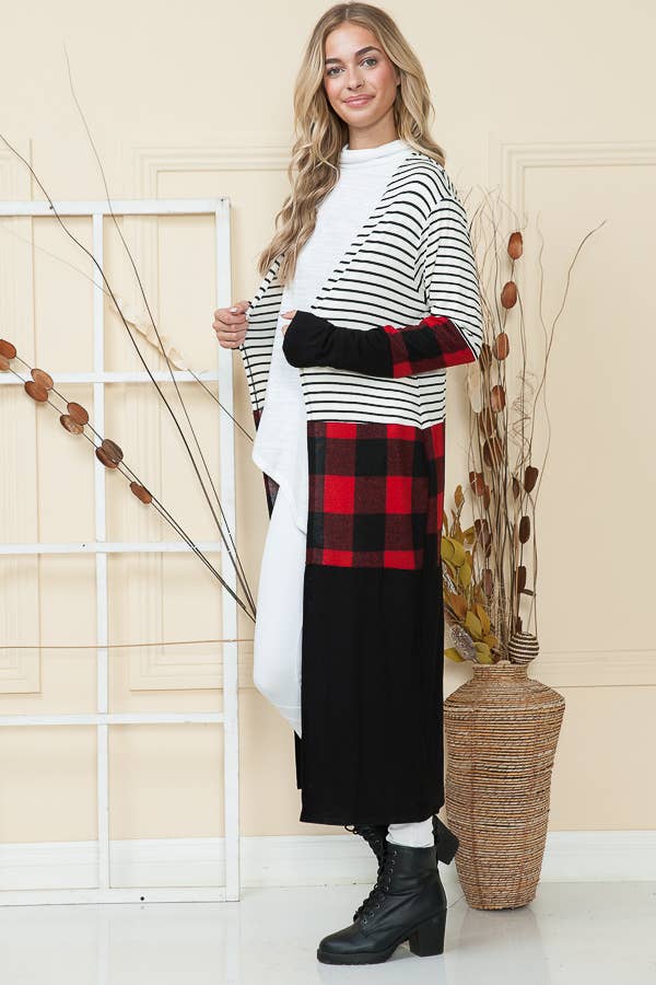 ECOSSAIS ROUGE CARDIGAN OUVERT MAXI RAYURES ET CARREAUX en vente sur Faire6