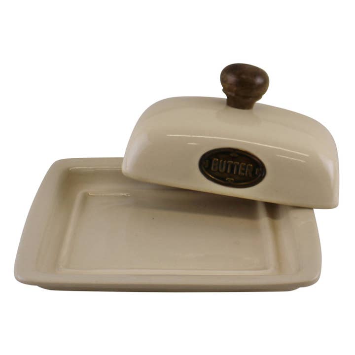 Cr me Marron Country Cottage Cream Ceramic Butter Dish for wholesale on Faire