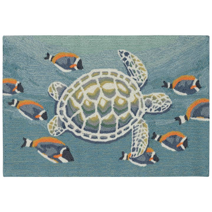 Ocean Liora Manne Frontporch Turtle n Fish Indoor/Outdoor Rug Ocn for wholesale on Faire5