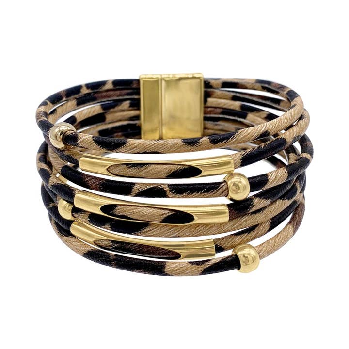 Adornia - Wholesale Bangle Bracelet - Multi Strand Leopard Print Bangle Bracelet gold