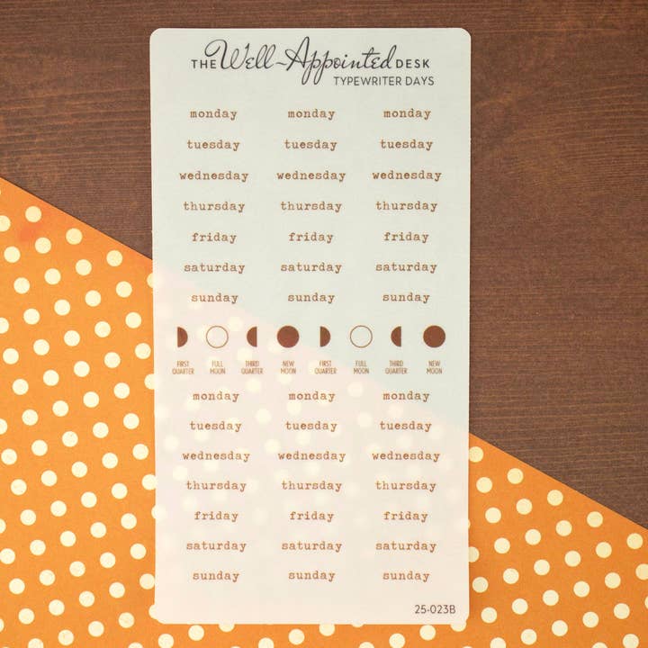 Typewriter Days Weekly Sticker Sheet (25-023) for wholesale by The Well-Appointed Desk