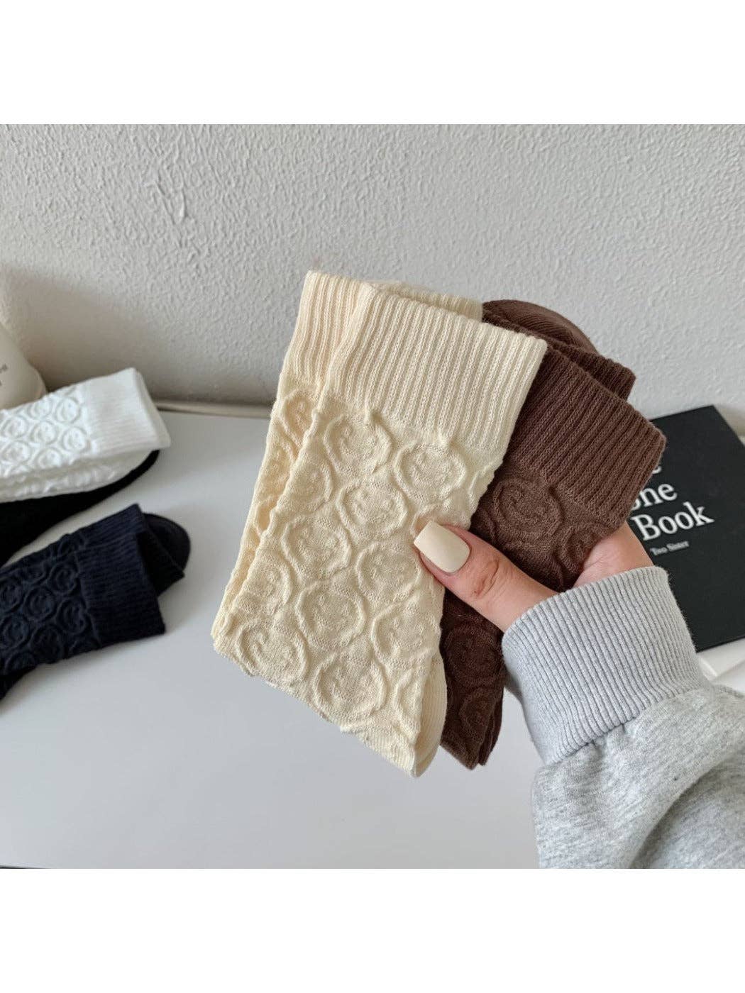 Funkyrel® Atzbranding Limited - Wholesale Socks - Women's - Rufia - Women's Solid Winter Socks with Embossed Smile2