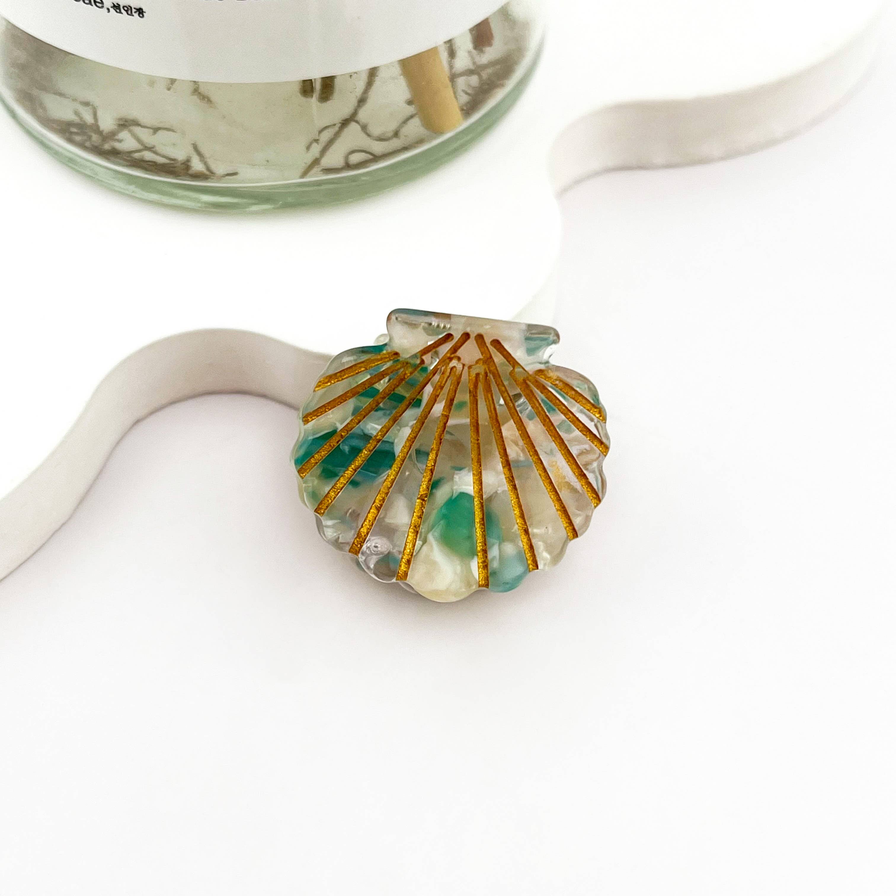 mildstyles - Wholesale Hair Clip - Women's - Cute Mini Small Shell with Gold Line Acetate Hair Claw Clip5