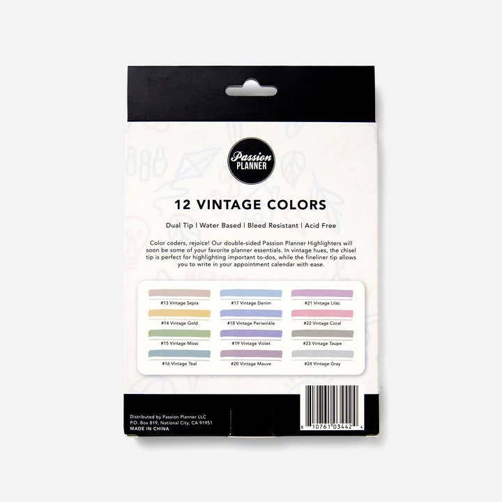Passion Planner – wholesale Färgmarkering – Passion Highlighters - Vintage (12-pack)