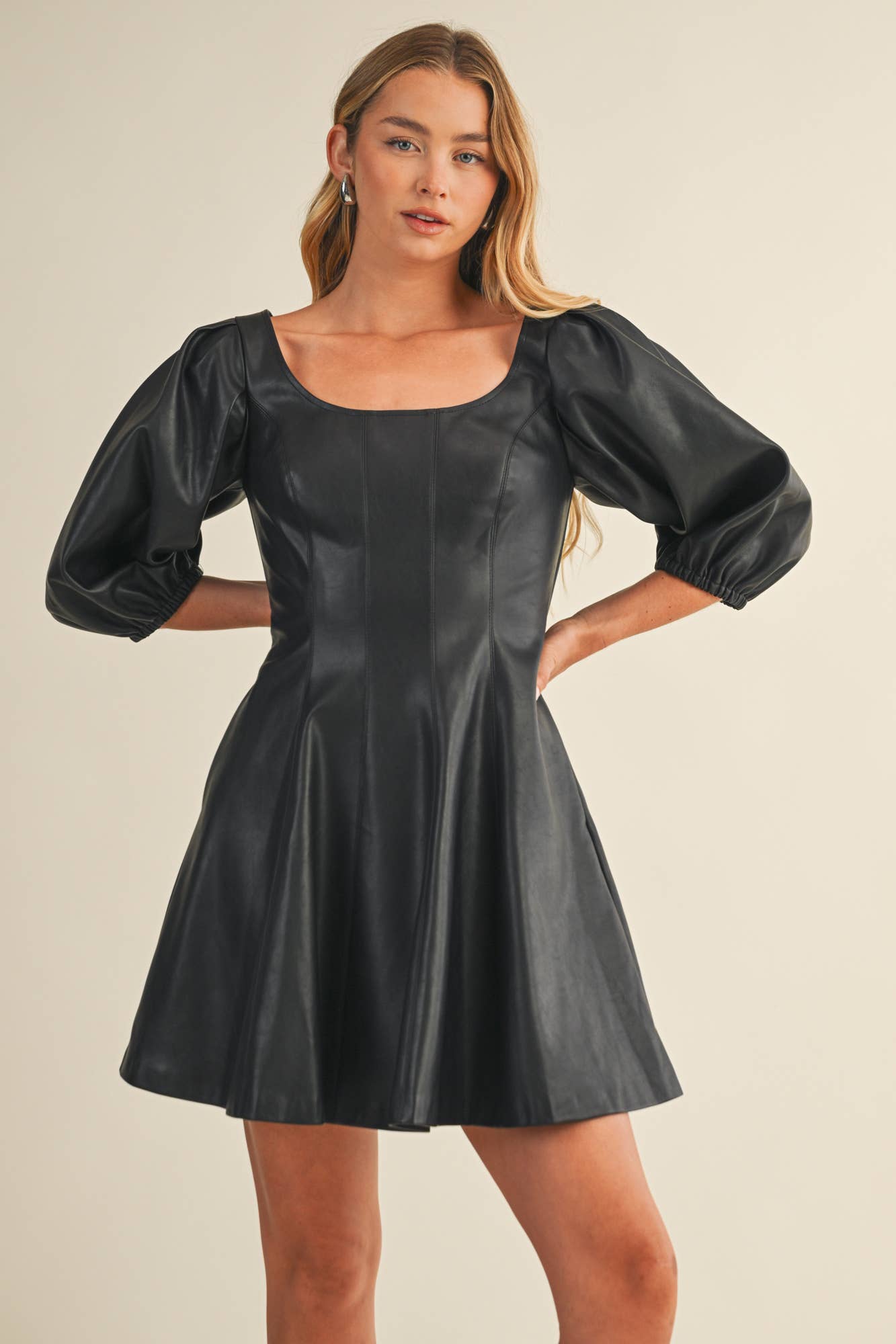 Mustard Seed - Wholesale Dress - Women's - PUFF SLEEVE FLARE DRESS1