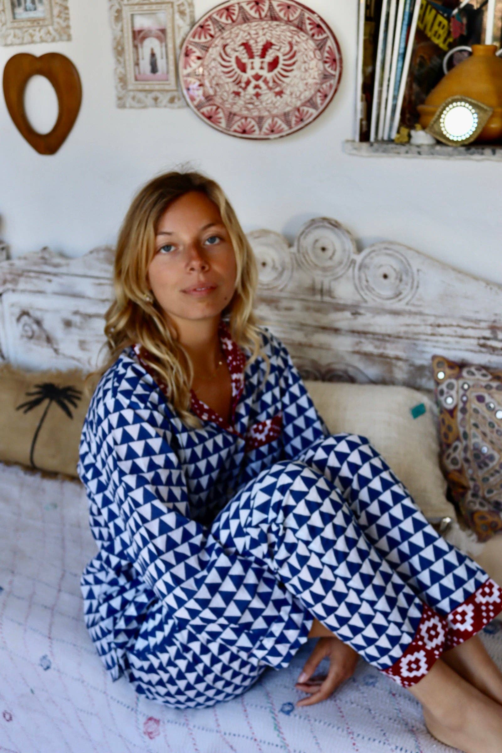 Aurobelle Ibiza - Vendita all'ingrosso Completo pigiama - Donna - Pigiama comodo in cotone con stampa a blocchi fatta a mano2