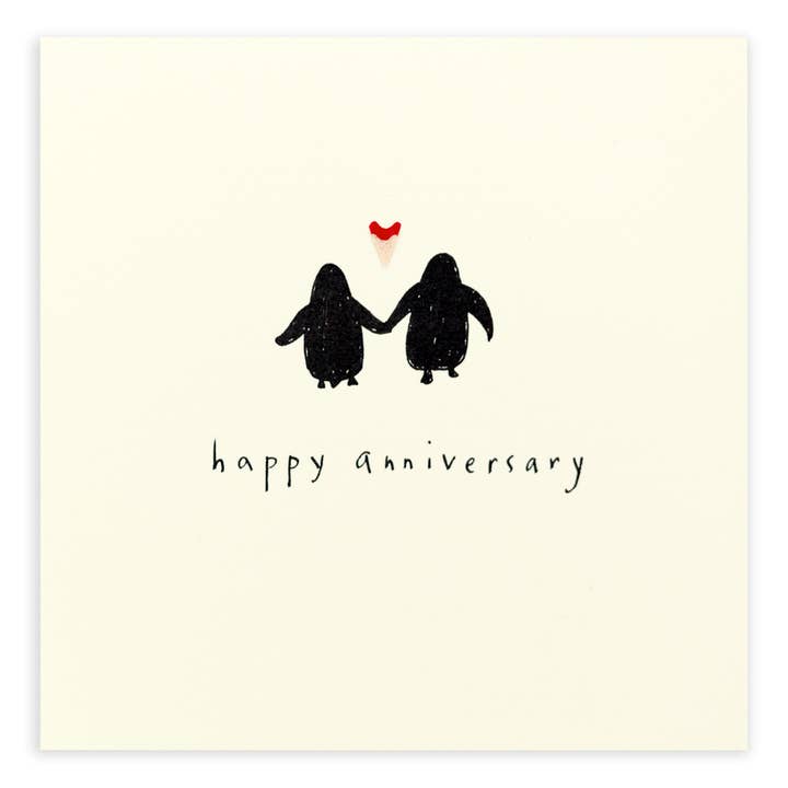 Anniversary Penguin – Handmade UK Greeting Card for wholesale by Ruth Jackson USA