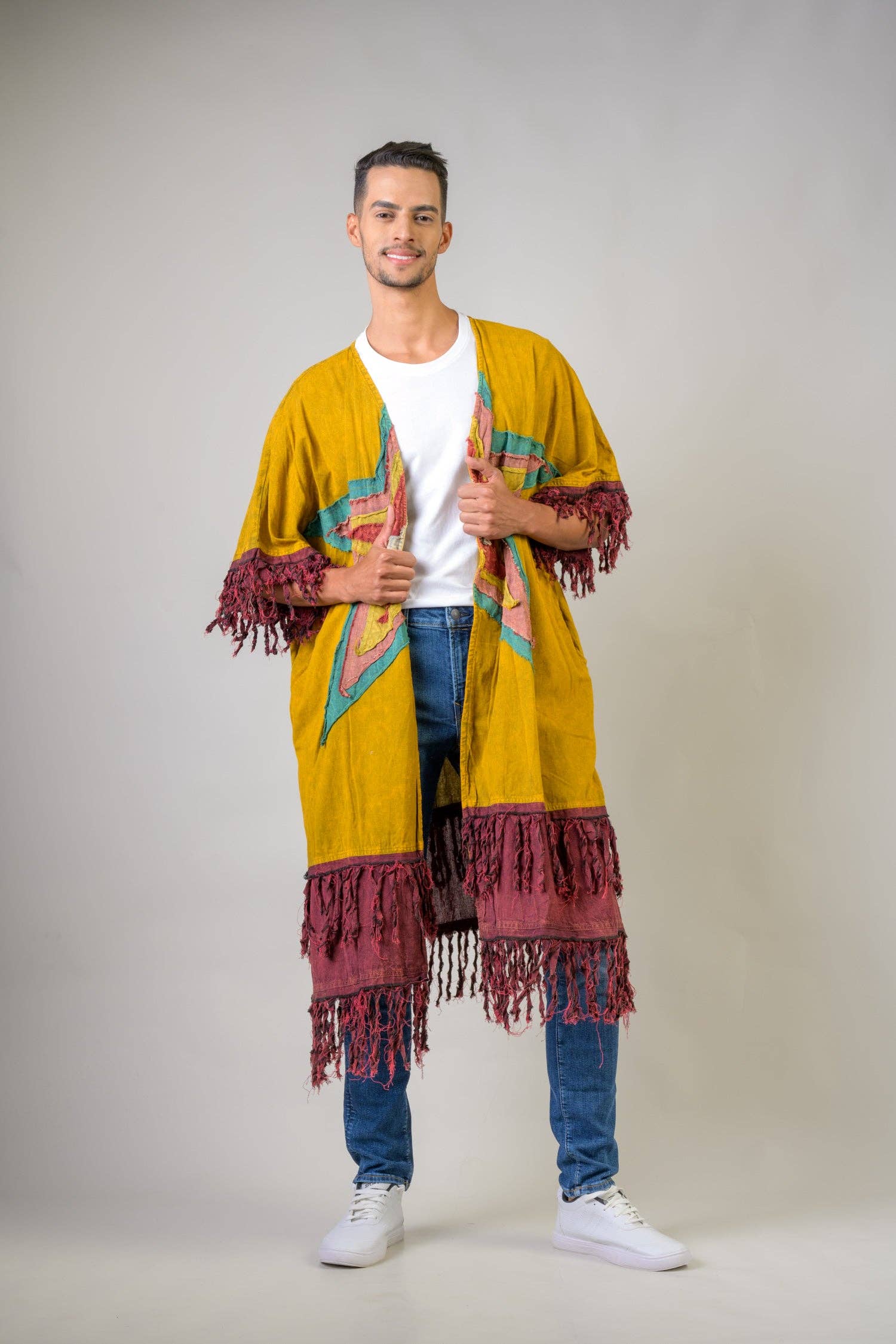 Rhea – Großhandel Kimono – Damen – Rhea Baumwollfransen-Duster, Baumwolle, Alltägliche Schichtung5