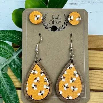 Truly Olive - Wholesale Dangle Earrings - Bumble Bee Teardrop Earrings0