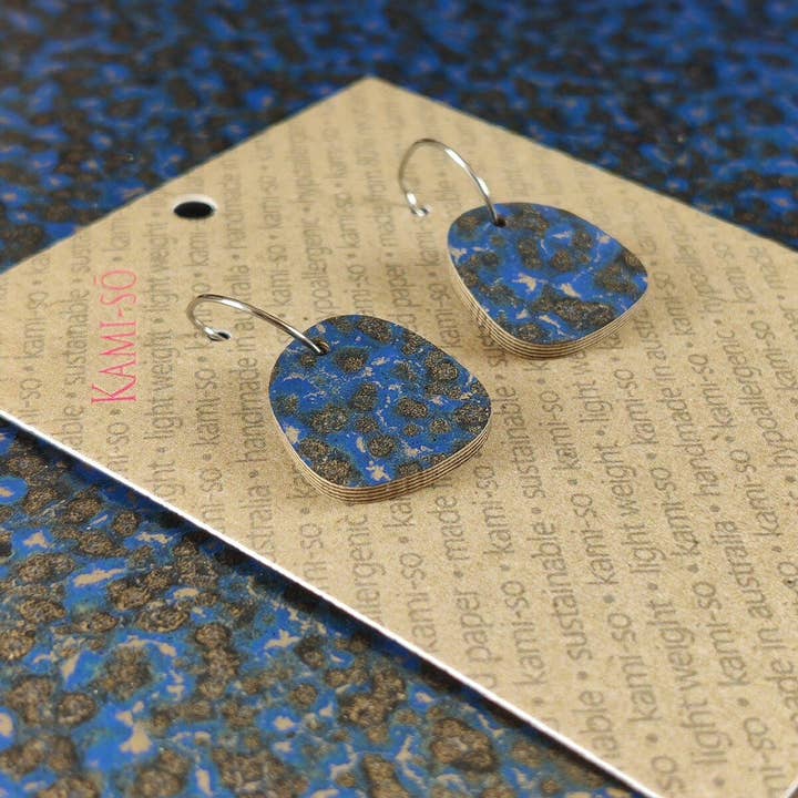 Mini Recycled Paper Earrings - Blue & Gold Fleck for wholesale by Kami-so