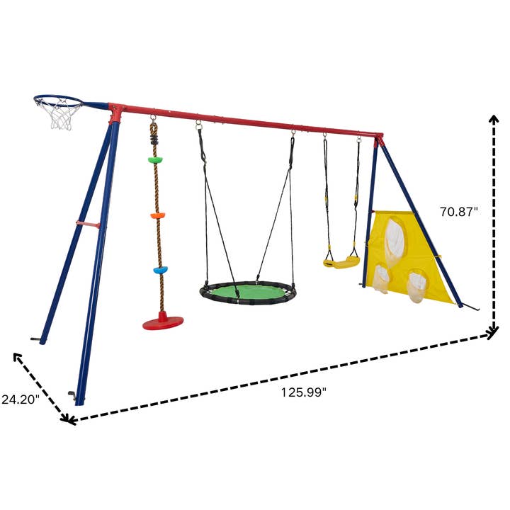 Orange County Decor - Wholesale Swing Set - Xns093 Rinbow Colour Interesting Three Swingset With Textilene Swing And Tree Swing Disc Metal Plastic Safe Swing Seat 550Lbs For Outdoor Playground For Age 3 Blue Green Steel1