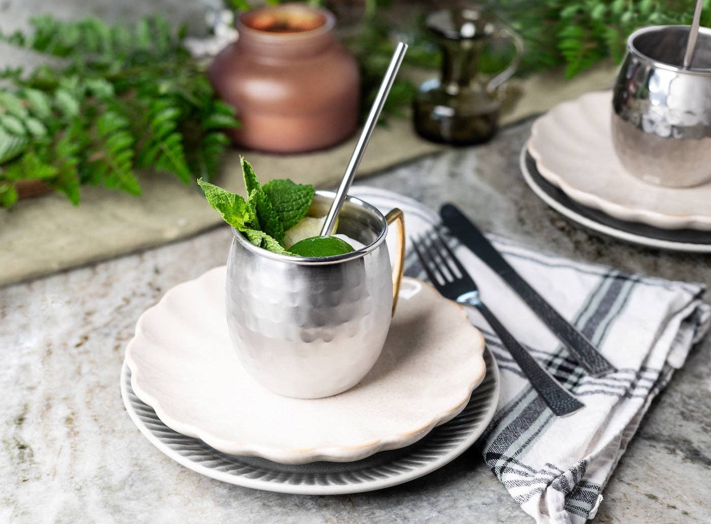 Sol Living - Wholesale Cocktail/Liquor Glass - Moscow Mule Mugs - 4 Pack - Siver/Copper (4 Cups + 4 Straws)9