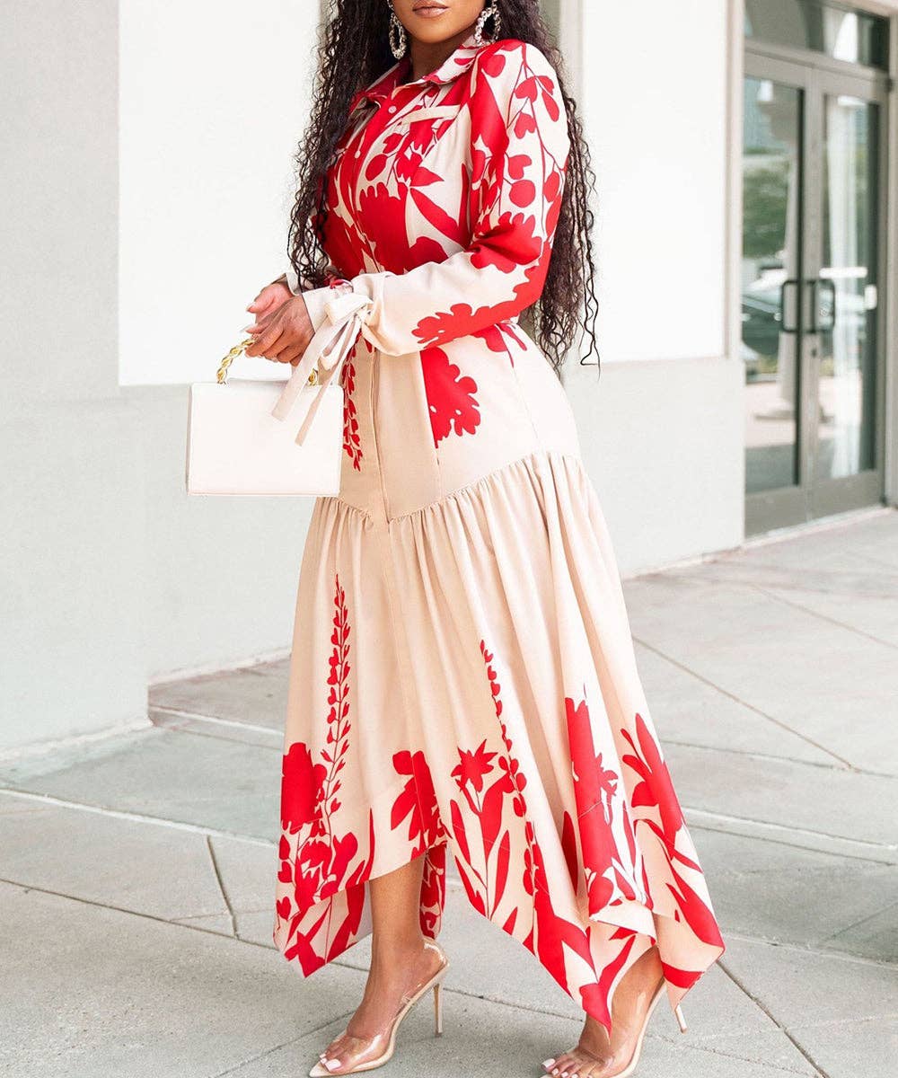 Red Draped Cowl Neck Print Maxi Dress for wholesale on Faire1