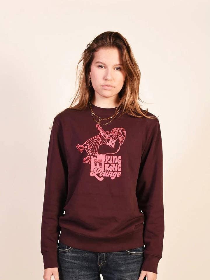 King Kong lounge – Organic Cotton Sweater Bright Red on Burgundy for wholesale by BonjourTatin