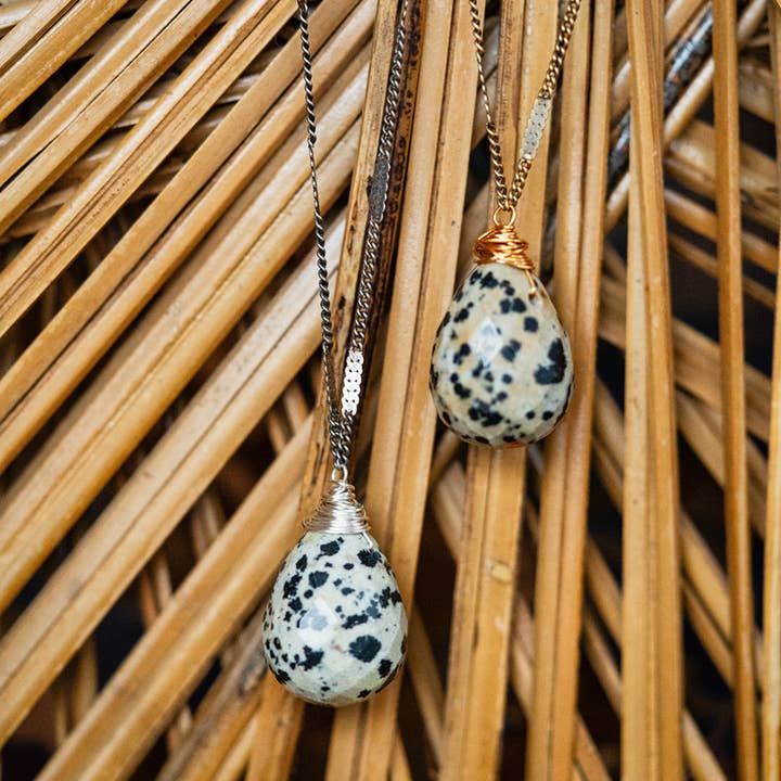 Zara Natural Stone Drop Necklace | Dalmatian Jasper for wholesale by Bella Vita Jewelry