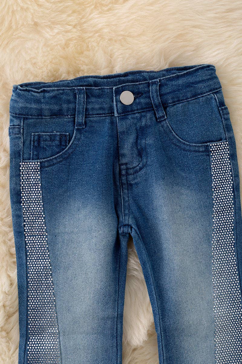 Kids Charm Online - Wholesale Jeans - Kids - Dark Blue Bootcut denim pants with rhinestones. PNG50064 SOL2