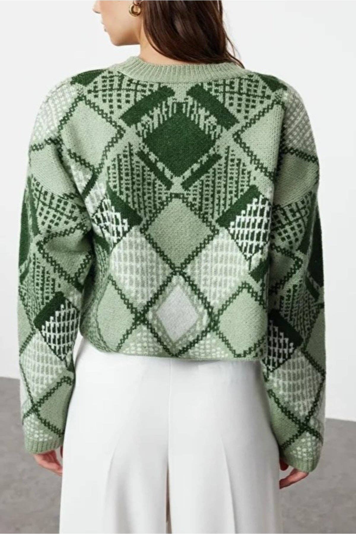 Hoxton Gal – Pulôver - Mulher por atacado – Camisola de Malha com Padrão Argyle e Corte Oversized2