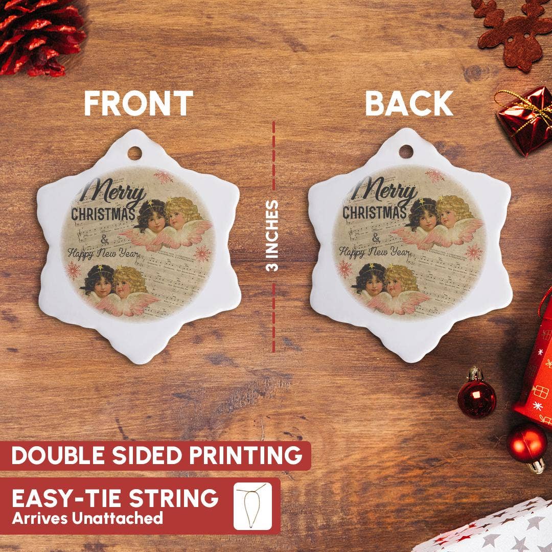 3dRose – Großhandel Verzierung – 3dRose, Nostalgischer Weihnachtsengel und Typografie-Illustration, Ornament2