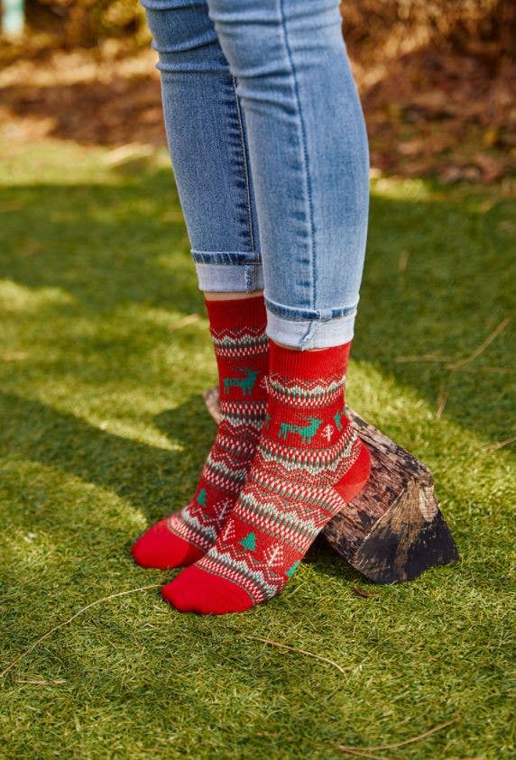 7DAYSSOCKS - Vente Chaussettes – femme - Chaussettes d’hiver jacquard pour femmes avec motif cerf nordique6